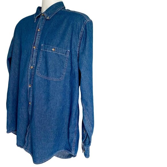 Basic Editions Men's Cotton Denim Long Sleeve Button Down Shirt Large - Picture 3 of 9